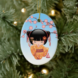Ume Kokeshi Doll - Japanisch Geisha Girl Blue Keramik Ornament