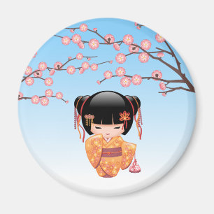 Ume Kokeshi Doll - Japanisch Geisha Girl Blue Magnet