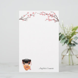 Ume Kokeshi Doll - Japanisch Peach Geisha Girl Briefpapier