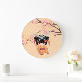 Ume Kokeshi Doll - Japanisch Peach Geisha Girl Große Wanduhr