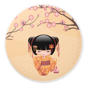 Ume Kokeshi Doll - Japanisch Peach Geisha Girl Keramikknauf