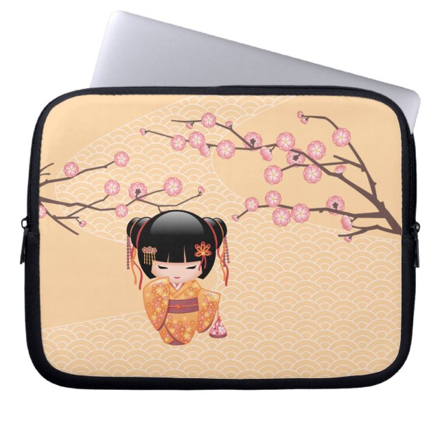 Ume Kokeshi Doll - Japanisch Peach Geisha Girl Laptopschutzhülle (Vorderseite)