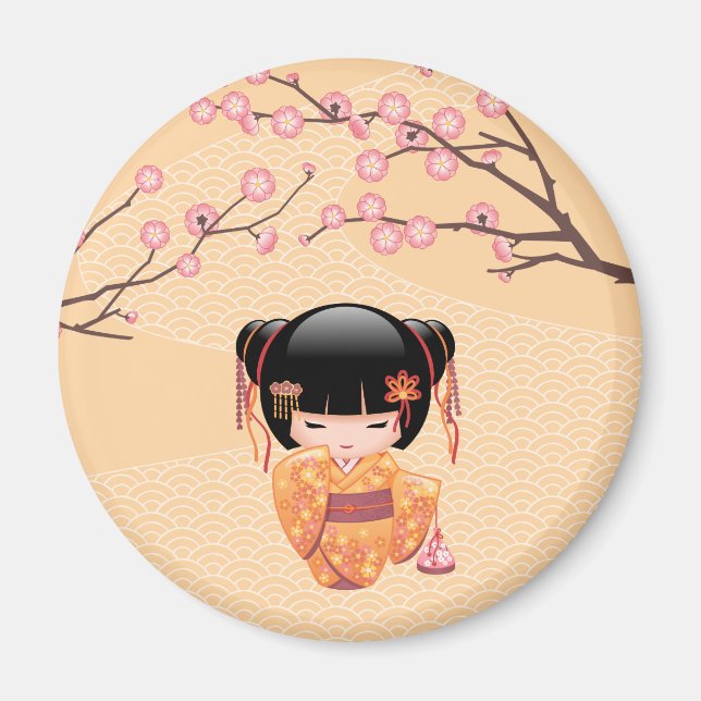 Ume Kokeshi Doll - Japanisch Peach Geisha Girl Magnet (Vorne)
