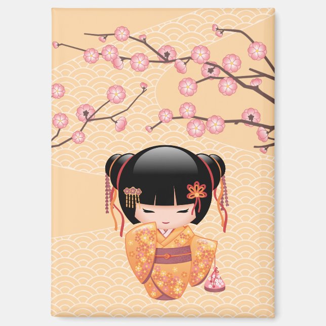 Ume Kokeshi Doll - Japanisch Peach Geisha Girl Magnet (Vorderseite)