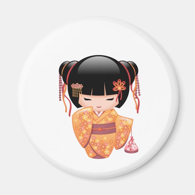 Ume Kokeshi Doll - Japanisch Peach Geisha Girl Magnet (Vorne)