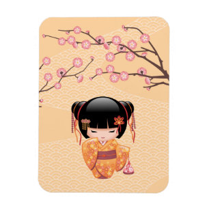 Ume Kokeshi Doll - Japanisch Peach Geisha Girl Magnet