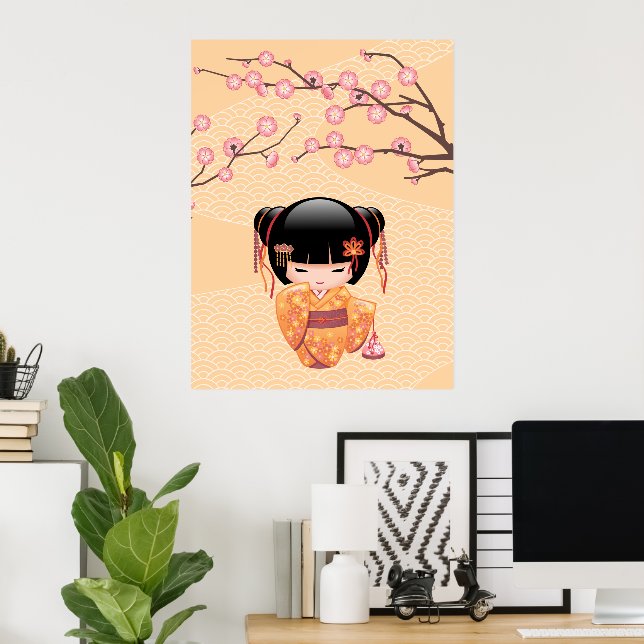Ume Kokeshi Doll - Japanisch Peach Geisha Girl Poster (Heimbüro)