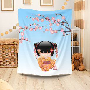 Ume Kokeshi Puppe - Japanisches Geisha-Mädchen Bla Fleecedecke