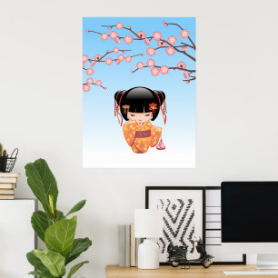 Ume Kokeshi Puppe - Japanisches Geisha-Mädchen Bla Poster
