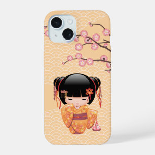 Ume Kokeshi Puppe - Japanisches Mädchen Geisha in iPhone 15 Hülle