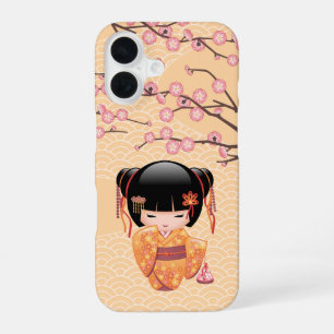 Ume Kokeshi Puppe - Japanisches Mädchen in Pfirsic iPhone 16 Hülle