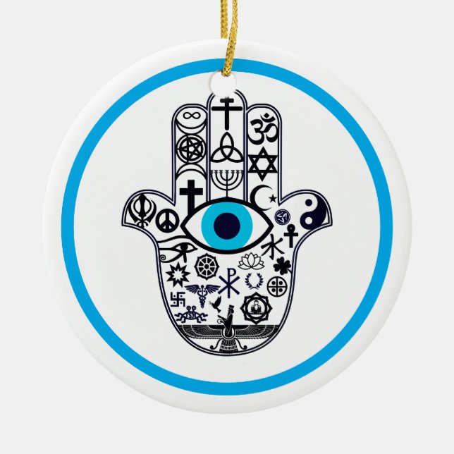 Umfassen der ganzer Basis Hamsa Hand Keramik Ornament (Vorne)