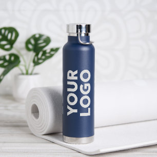 Umfassendes Logo-Muster auf blau Trinkflasche