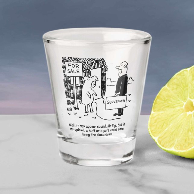 Umfrage warnt Herrn Pig vor seinem Strohhaus. Schnapsglas (Von Creator hochgeladen)