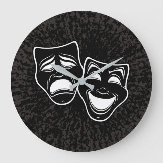 Umgekehrte Schwarz-Weiß-Komödie- und Tragödienmask Große Wanduhr