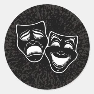 Umgekehrte Schwarz-Weiß-Komödie- und Tragödienmask Runder Aufkleber