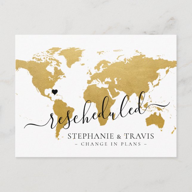 Umgekehrte verzögerte Hochzeit in Urlaubsort Ankündigungspostkarte (Vorderseite)