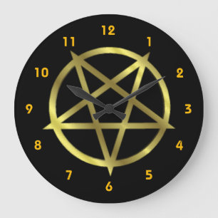 Umgekehrter GoldPentagram Große Wanduhr
