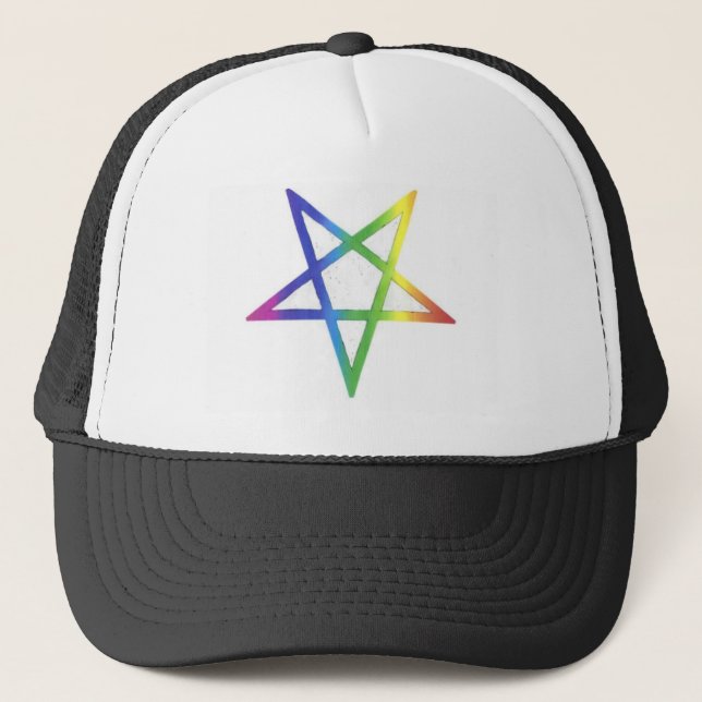 Umgekehrter Regenbogen Pentagramhut Truckerkappe (Vorderseite)