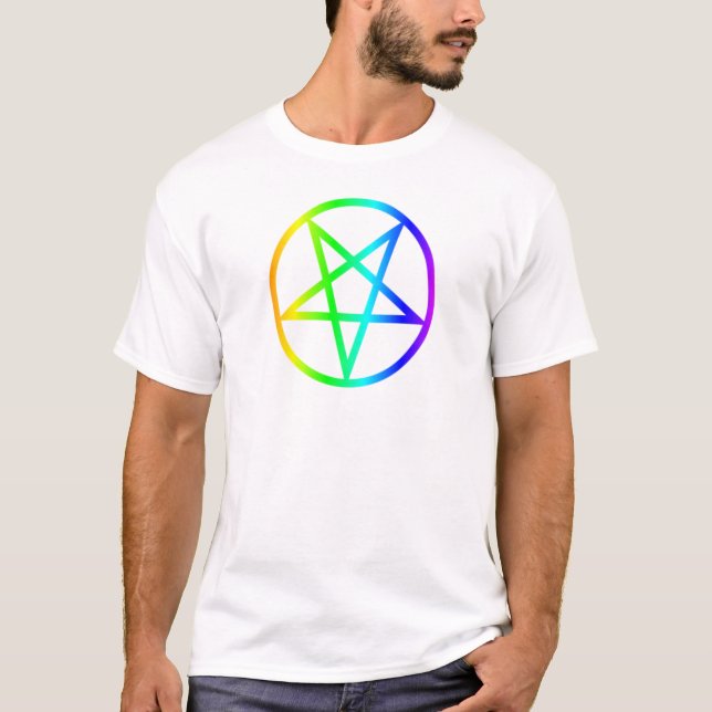 Umgekehrter RegenbogenPentagram T-Shirt (Vorderseite)