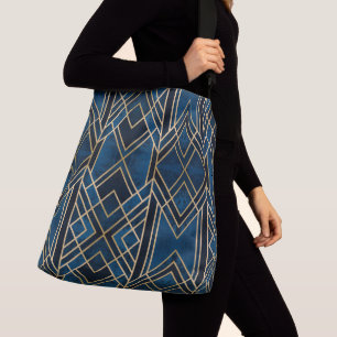 Umhängetasche - Art Deco Blau & Gold Spiegeloptik Tragetaschen Mit Langen Trägern
