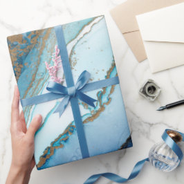 Umhüllungspapier aus blauem und goldfarbenem Marmo Geschenkpapier