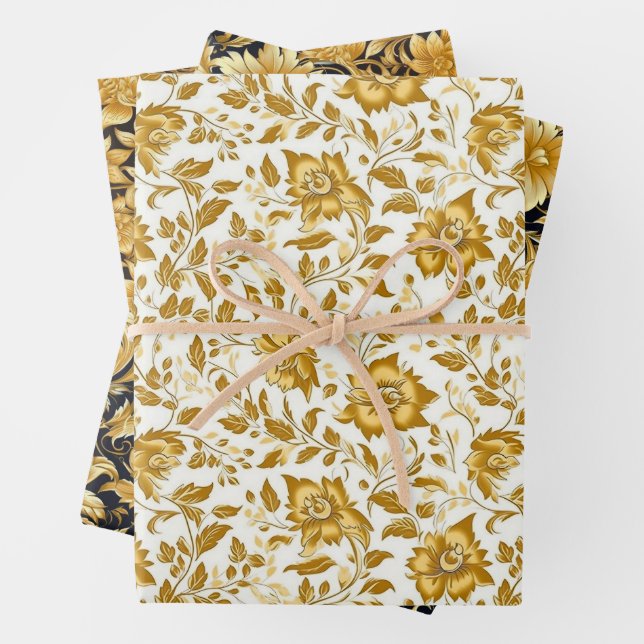 Umhüllungspapier aus Gold-Blume Geschenkpapier Set (Beispiel)