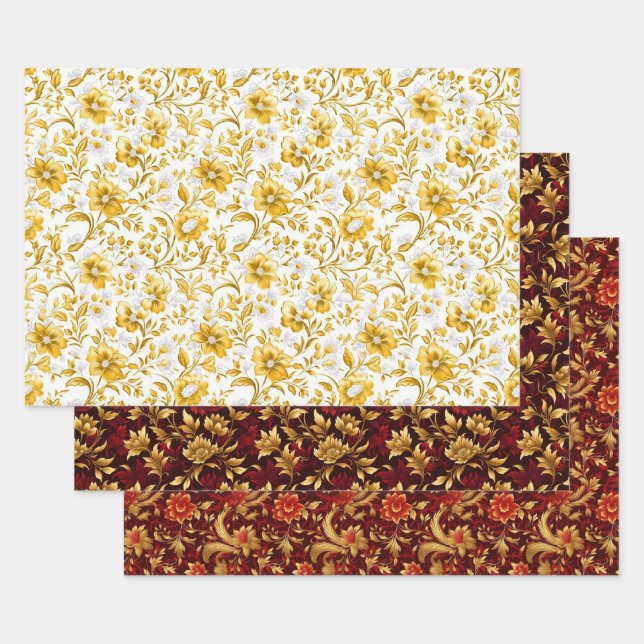 Umhüllungspapier aus Gold-Blume Geschenkpapier Set (Set)