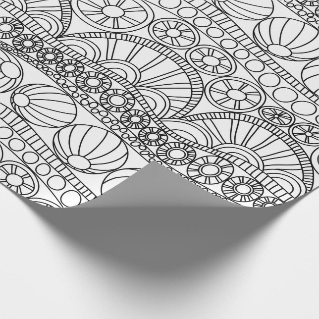Umhüllungspapier - Doodle Circles B/W Geschenkpapier (Ecke)