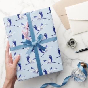 Umhüllungspapier für blaue und weiße Krane Geschenkpapier