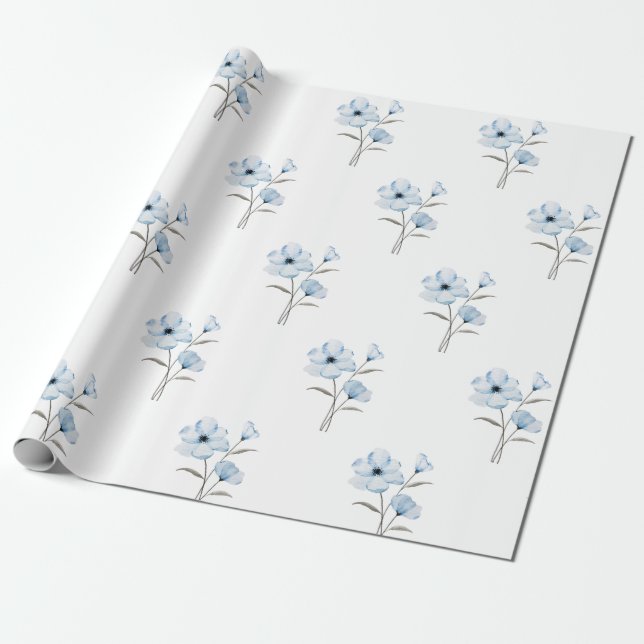 Umhüllungspapier mit blauer Blume Geschenkpapier (Ungerollt)