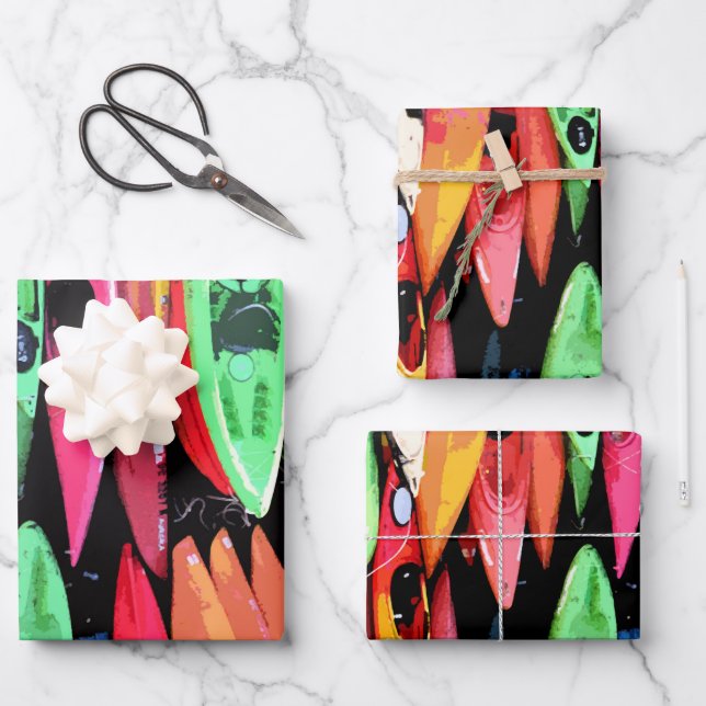 Umhüllungspapierblätter: Colorful Kayak Collection Geschenkpapier Set (Vorderseite)