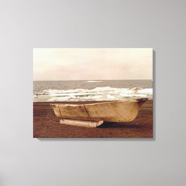 Umiak, Walrus Skin Whalers Boat Pt. Barrow Alaska Leinwanddruck (Vorderseite)