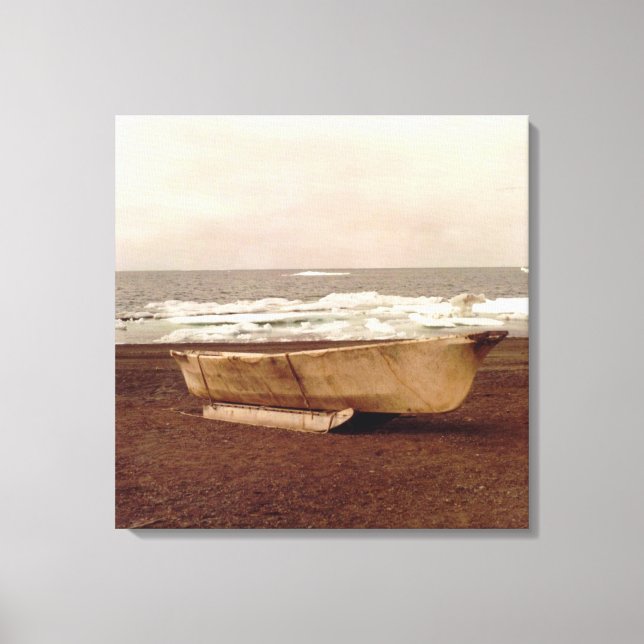 Umiak, Walrus Skin Whalers Boat Pt. Barrow Quad Leinwanddruck (Vorderseite)
