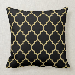 Umkehrbares Schwarz-Gold-Tan-Quatrefolienmuster Kissen