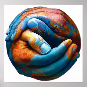 Umklammerte Hände, die Planeten-Erdweltfrieden Poster