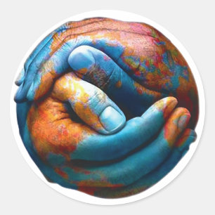 Umklammerte Hände, die Planeten-Erdweltfrieden Runder Aufkleber