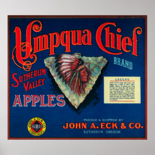 Umpqua Chief Apple Crate LabelSutherlin, OR Poster