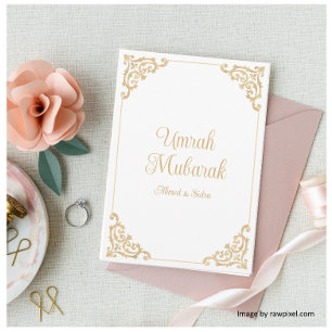 Umrah Mubarak Weißer Barock Vintage Grußkarte Karte