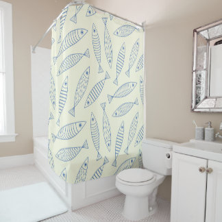 Umriss-Doodle Blau Sardinen Fisch Muster Duschvorhang