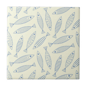 Umriss-Doodle Blau Sardinen Fisch Muster Fliese