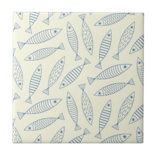 Umriss-Doodle Blau Sardinen Fisch Muster Fliese