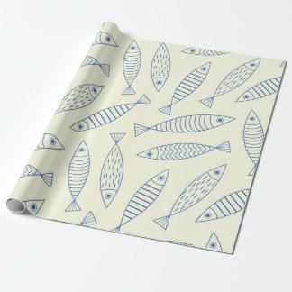 Umriss Doodle Blaue Sardinen Fisch Muster Geschenkpapier