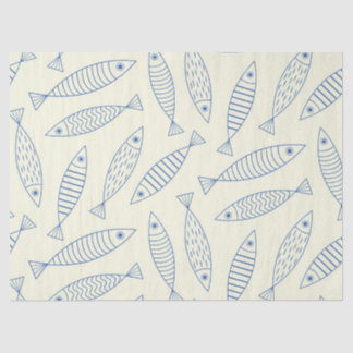 Umriss Doodle Blaue Sardinen Fisch Muster Seidenpapier