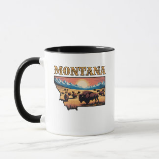 Umriss von Montana Tattoo Bison & Berge Tasse