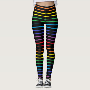 Umrissener Regenbogen Stripes Schwarzes Leggings