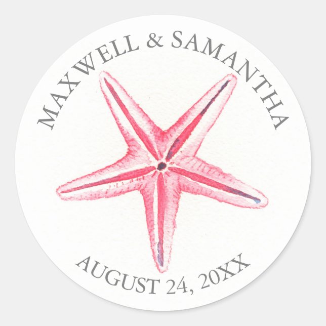 Umschlag Aufkleber-Aufkleber, Pink Starfish Beach  Runder Aufkleber (Vorderseite)