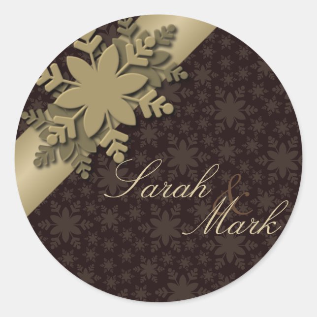 Umschlag Aufkleber Brown & Gold Snowflake Hochzeit (Vorderseite)