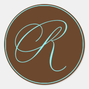 Umschlag Aufkleber Chocolate Blue Monogram Wedding