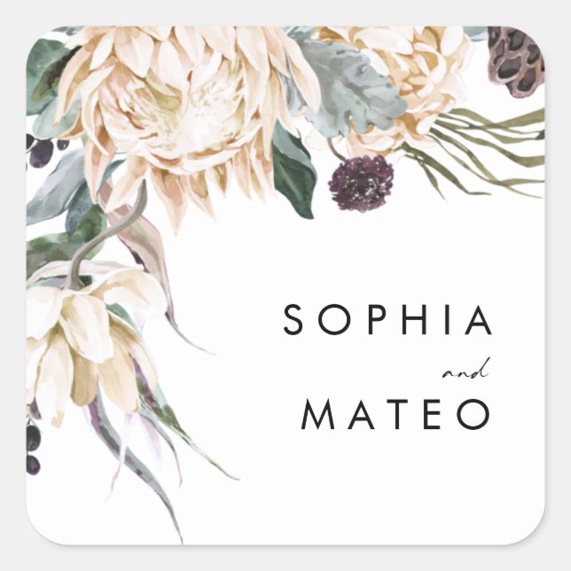 Umschlag Aufkleber für Hochzeiten mit weißer Blüte (Vorderseite)